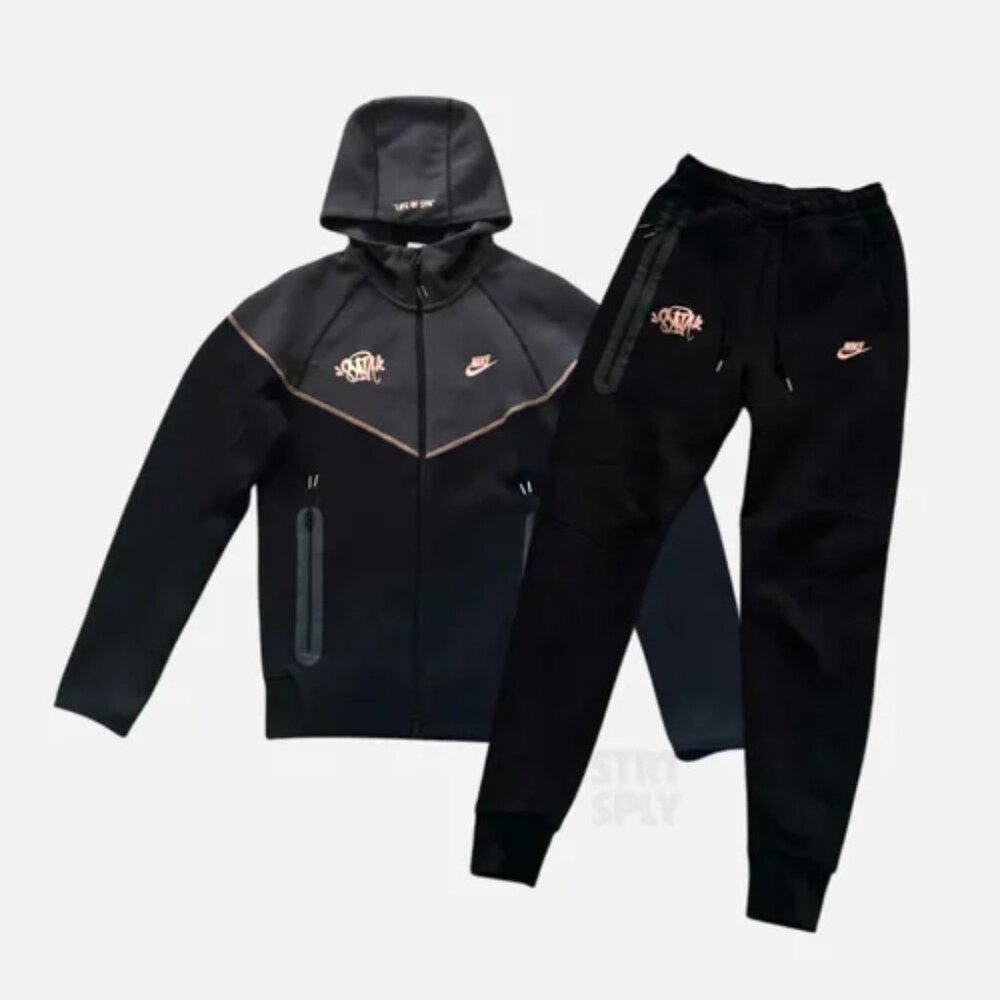 Nike x Central Cee Syn world tech fleece full tracksuit Black/Metallic Red Bronz